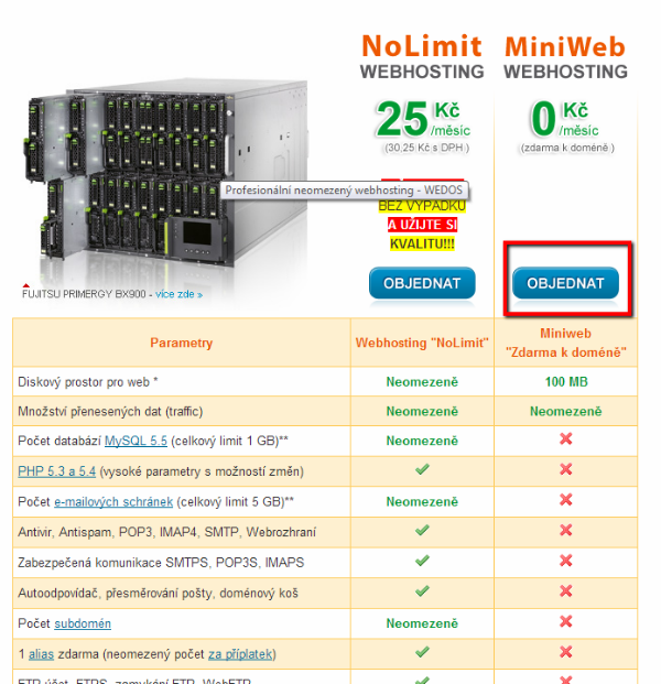 druhý krok volby webhostingu