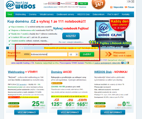 Ověření dostupnosti doménového jména u Wedos.cz