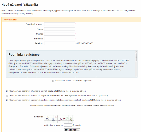 Registrace u Wedos.cz